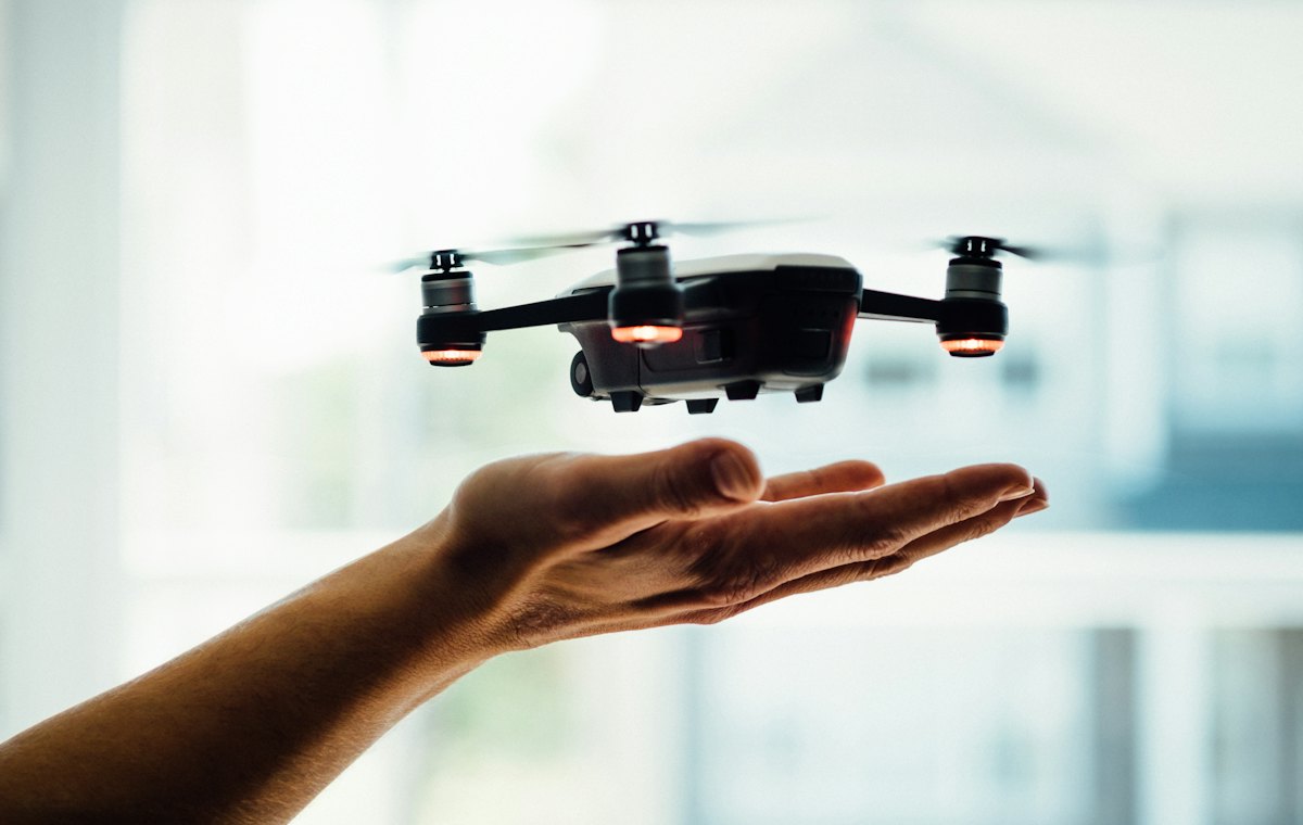 Quadcopter drone in flight
